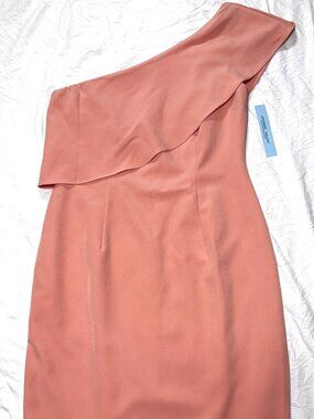 Antonio Melani Jony Flamingo One Shoulder Crepe Ruffle Peachy/Pink Dress 8 NEW